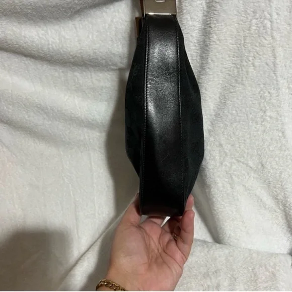 Vintage Gucci Black GG Logo Canvas Hobo Bag - Picture 12 of 16